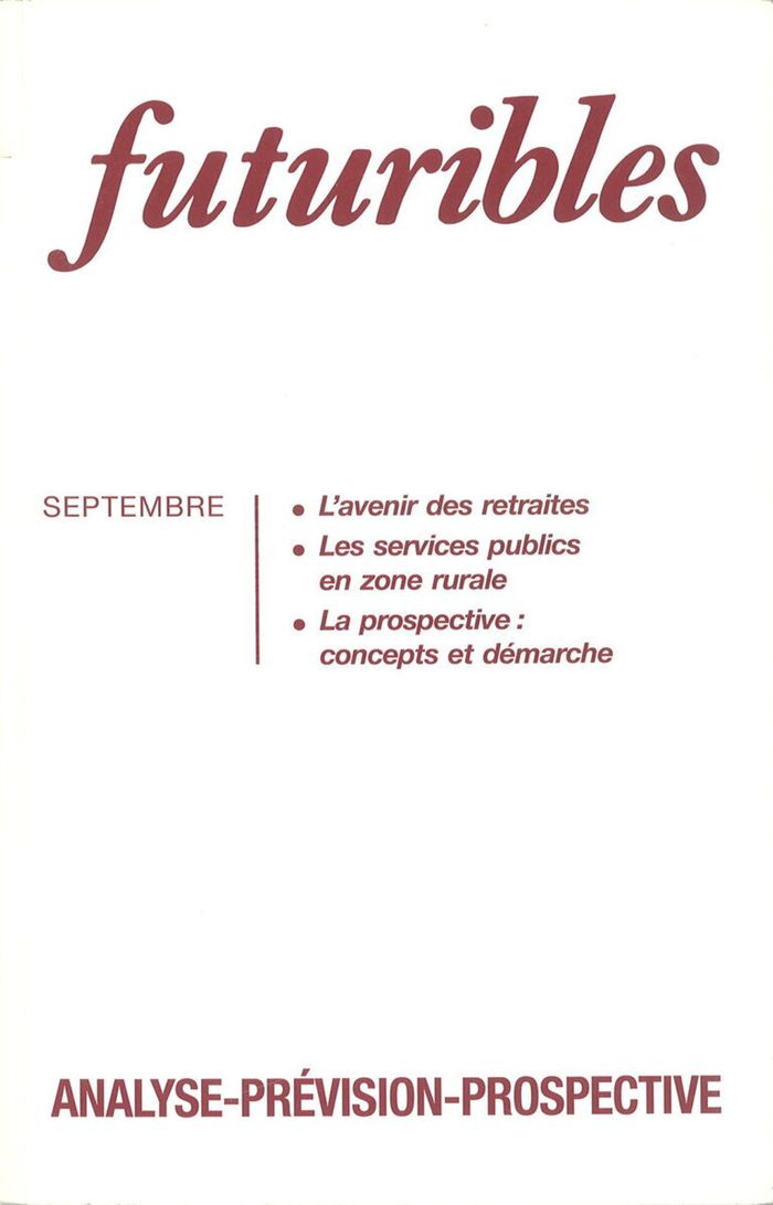 Couverture du livre « FUTURIBLES 179, SEPTEMBRE 1993. L'AVENIR DES RETRAITES - LES SERVICES PUBLICS EN ZONE RURALE » de Babeau/daniel/calot, librairie Les Contes Infusés à Corte