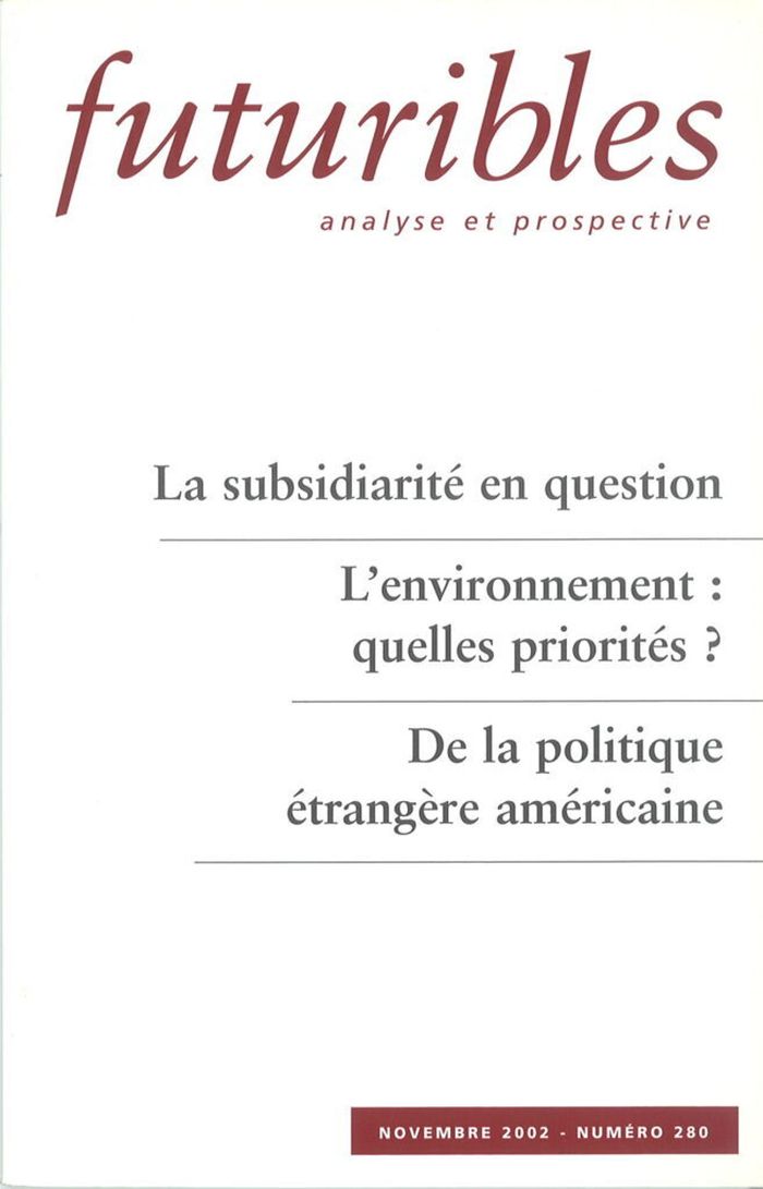 Couverture du livre « FUTURIBLES 280, NOVEMBRE 2002. LA SUBSIDIARITE EN QUESTION - L'ENVIRONNEMENT : QUELLES PRIORITES ? » de Gaudemet/theys/mead, librairie Les Contes Infusés à Corte