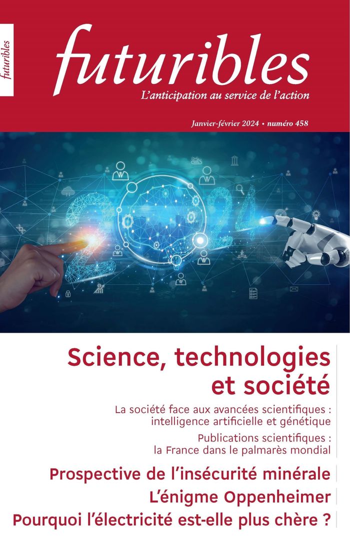 Couverture du livre « FUTURIBLES 458, JANVIER-FEVRIER 2024. SCIENCE, TECHNOLOGIES ET SOCIETES - LA SOCIETE FACE AUX AVANCE » de Hache/devillers, librairie Les Contes Infusés à Corte