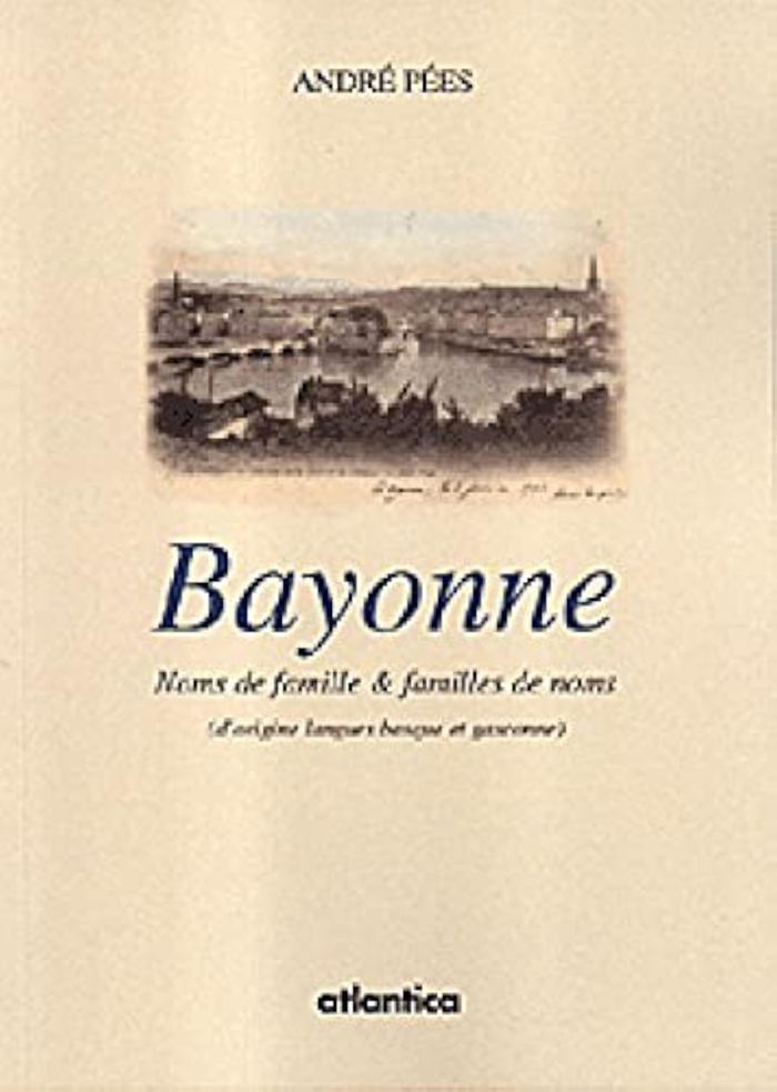 Couverture du livre « BAYONNE - NOMS DE FAMILLE & FAMILLES DE NOMS, D'ORIGINE LANGUES BASQUE ET GASCONNE » de Andre Pees, librairie Les Contes Infusés à Corte