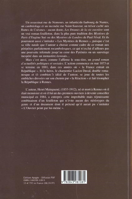 Quatrième de couverture de « LES DRAMES DE LA VIE OUVRIERE »