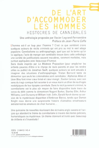 Quatrième de couverture de « DE L'ART D'ACCOMMODER LES HOMMES - HISTOIRES DE CANNIBALES »