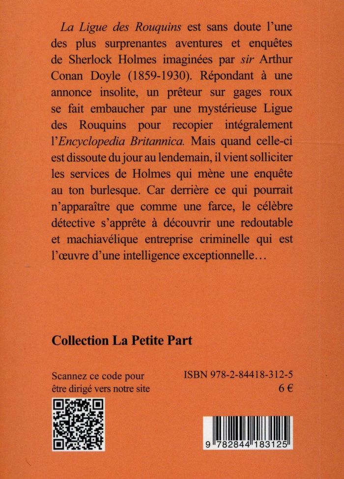 Quatrième de couverture de « La ligue des rouquins »