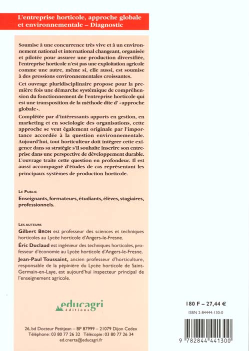 Quatrième de couverture de « ENTREPRISE HORTICOLE (L') »
