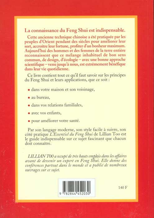 Quatrième de couverture de « L'ESSENTIEL DU FENG SHUI »