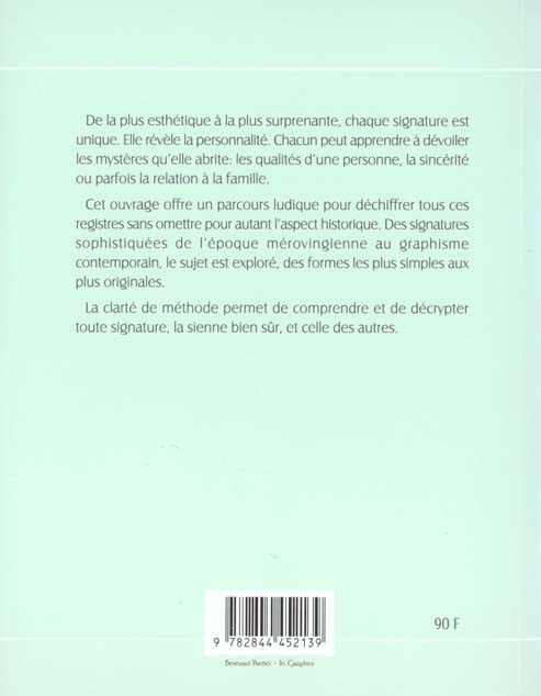 Quatrième de couverture de « LA SIGNATURE - OU L'INTIMITE DEVOILEE »