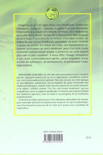 Quatrième de couverture de « L'AGRICULTURE NATURELLE »