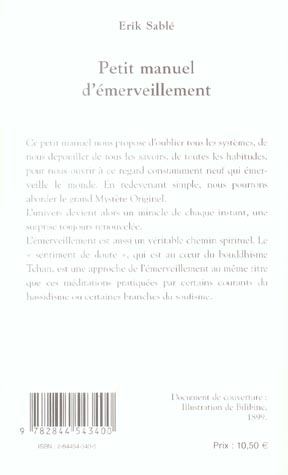 Quatrième de couverture de « PETIT MANUEL D'EMERVEILLEMENT »