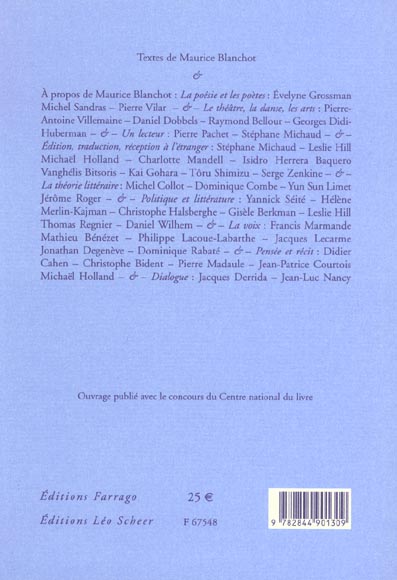 Quatrième de couverture de « MAURICE BLANCHOT - RECITS CRITIQUES »