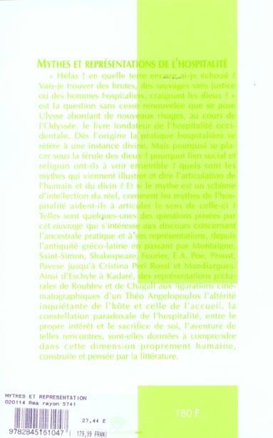 Quatrième de couverture de « MYTHES ET REPRESENTATIONS DE L'HOSPITALITE »