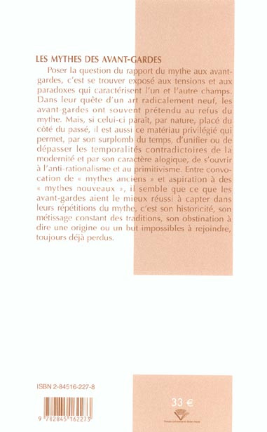 Quatrième de couverture de « LES MYTHES DES AVANT-GARDES »