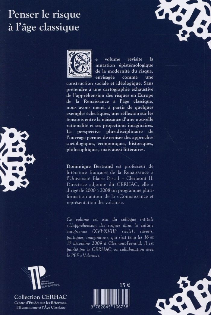 Quatrième de couverture de « PENSER LE RISQUE A L'AGE CLASSIQUE »
