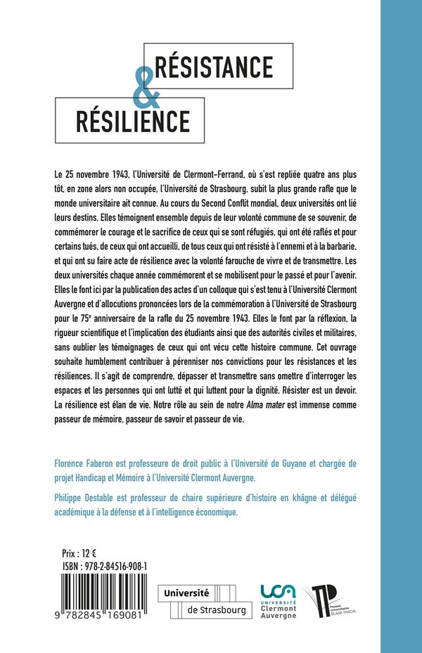 Quatrième de couverture de « RESISTANCE & RESILIENCE - A L'OCCASION DE LA COMMEMORATION DU 25E ANNIVERSAIRE DE LA RAFLE DU 25 NOV »