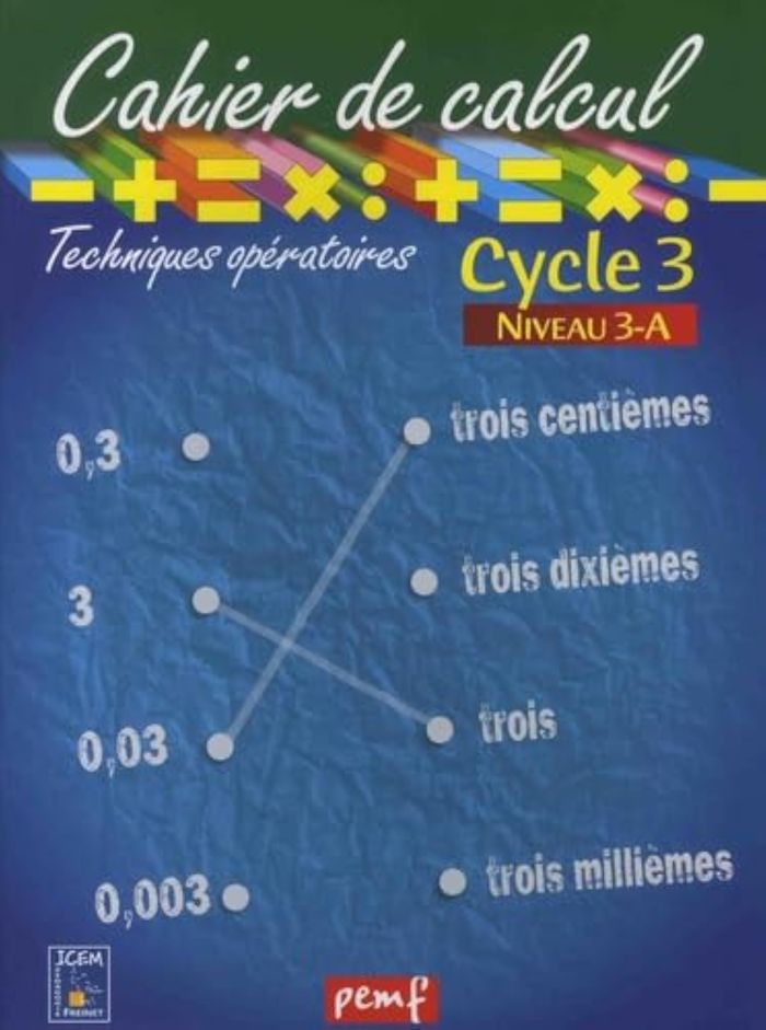 Couverture du livre « CAHIER DE CALCUL CYCLE 3 NIVEAU 3A » de Icem-Pedagogie Frein, librairie Les Contes Infusés à Corte