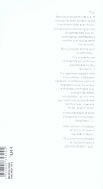 Quatrième de couverture de « LETTRE A GUY DEBORD »
