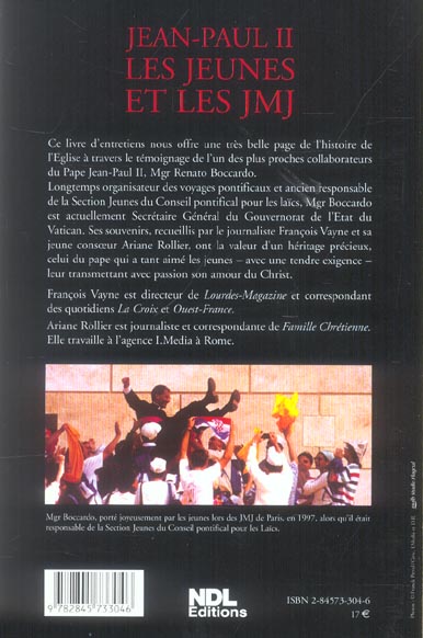 Quatrième de couverture de « JEAN-PAUL II, LES JEUNES ET LES JMJ »