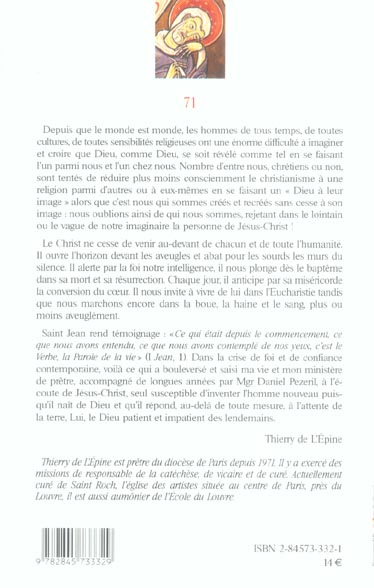 Quatrième de couverture de « DIEU A PLANTE SA TENTE N71 »
