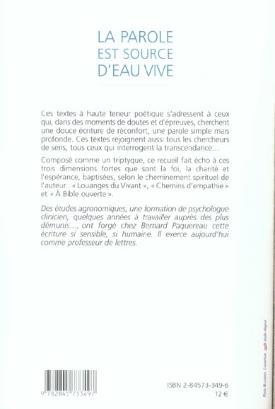 Quatrième de couverture de « PAROLE EST SOURCE D'EAU VIVE »