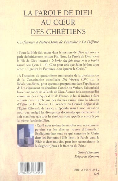 Quatrième de couverture de « PAROLE DE DIEU AU COEUR DES CHRETIENS »