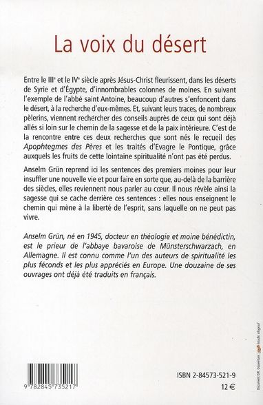 Quatrième de couverture de « VOIX DU DESERT (LA) »
