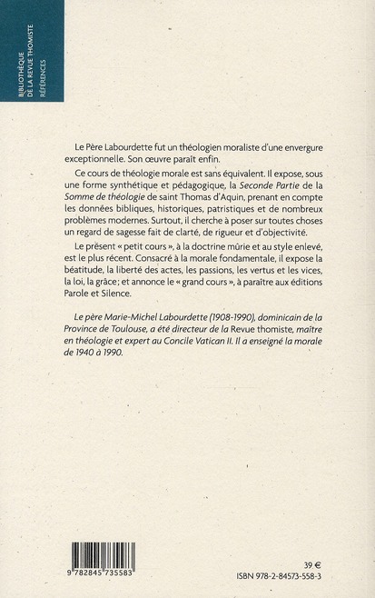 Quatrième de couverture de « COURS DE THEOLOGIE MORALE FONDAMENTALE »