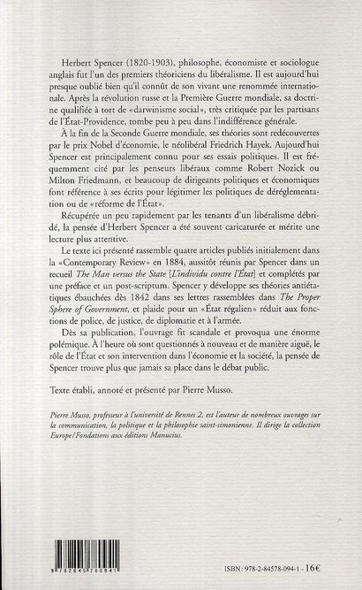 Quatrième de couverture de « L'INDIVIDU CONTRE L'ETAT »