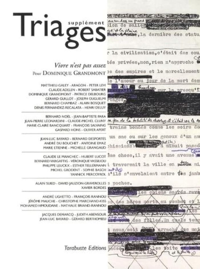 Couverture du livre « TRIAGES SUPPLEMENT VIVRE N'EST PAS ASSEZ POUR DOMINIQUE GRANDMONT (2011) » de Collectif, librairie Les Contes Infusés à Corte