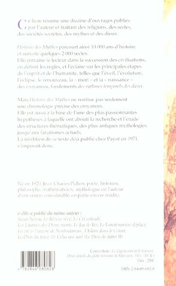 Quatrième de couverture de « HISTOIRE DES MYTHES »