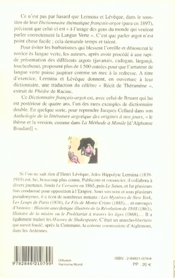 Quatrième de couverture de « DITIONNAIRE FRANCAIS-ARGOT - A L'USAGE DES GENS DU MONDE QUI VEULENT PARLER CORRECTEMENT LA LANGUE V »
