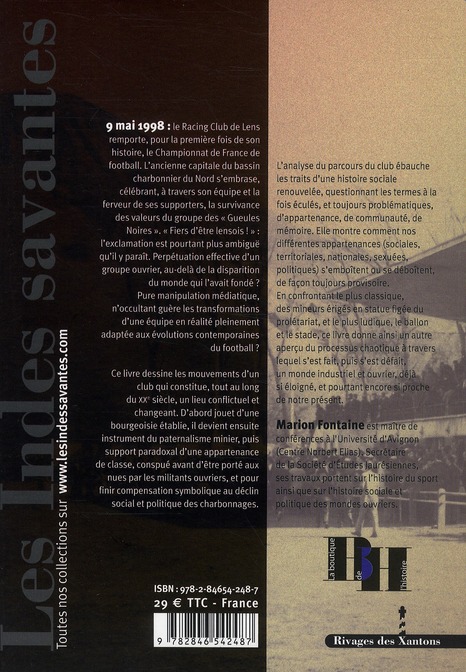 Quatrième de couverture de « LE RACING CLUB DE LENS ET LES GUEULES NOIRES »