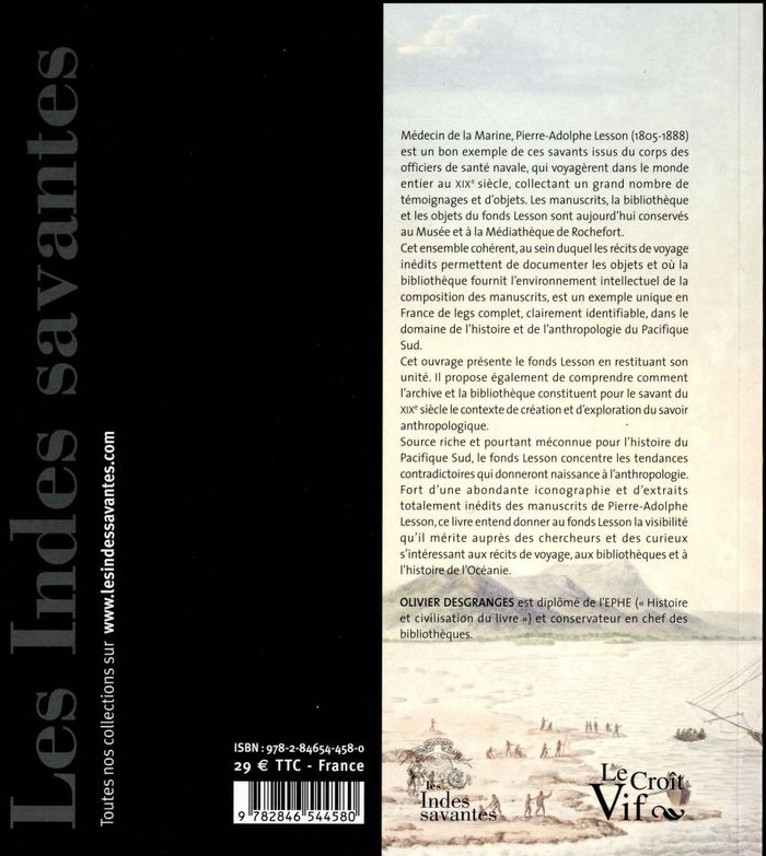 Quatrième de couverture de « PAPIERS D'OCEANIE - LE FONDS LESSON : BIBLIOTHEQUES, ARCHIVES ET OBJETS »