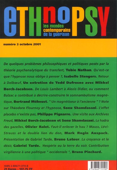 Quatrième de couverture de « ETHNOPSY, N  3 : INFLUENCE ET SUGGESTION »