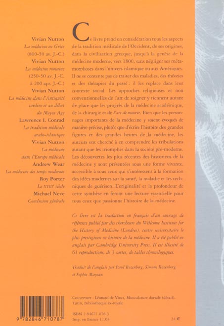 Quatrième de couverture de « HISTOIRE DE LA LUTTE CONTRE LA MALADIE. LA TRADITION OCCIDENTALE DE L'ANTIQUITE A LA FIN DU SIECLE D »