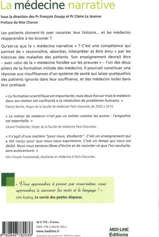 Quatrième de couverture de « MED-LINE LA MEDECINE NARRATIVE »