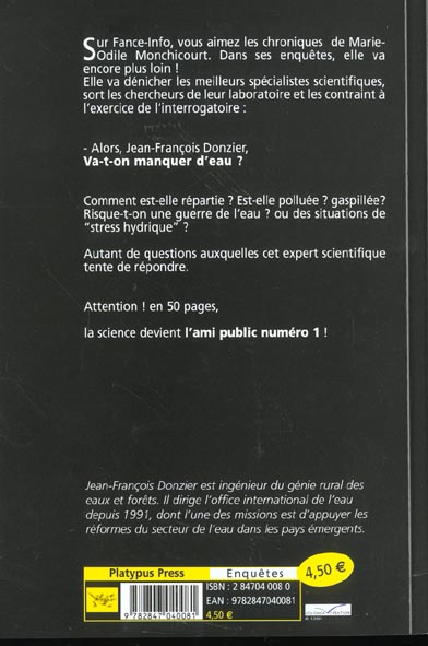 Quatrième de couverture de « VA-T-ON MANQUER D'EAU »