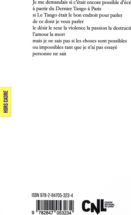 Quatrième de couverture de « Tango »