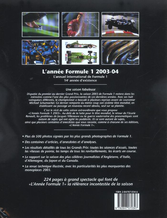 Quatrième de couverture de « ANNEE FORMULE 1 2003-2004 »
