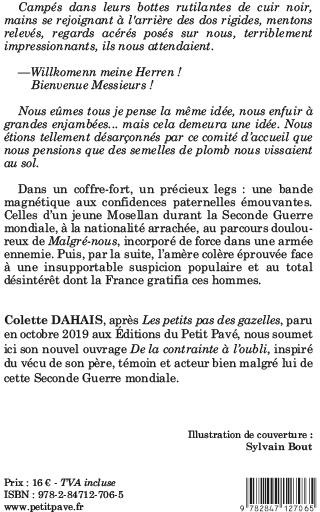 Quatrième de couverture de « DE LA CONTRAINTE A L'OUBLI »