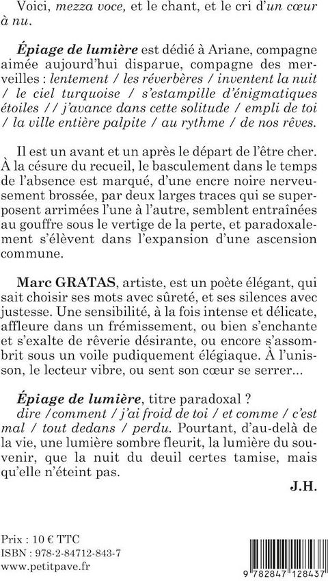 Quatrième de couverture de « Épiage de lumière »