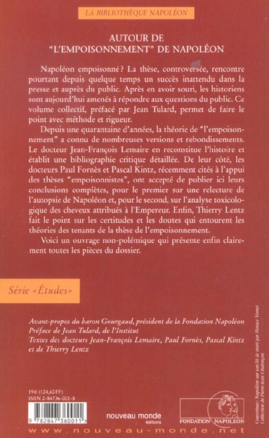 Quatrième de couverture de « AUTOUR DE  L'EMPOISONNEMENT  DE NAPOLEON »