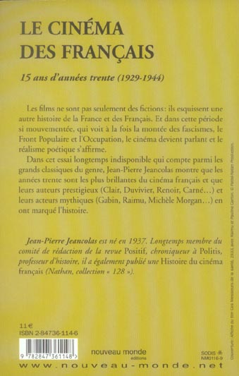 Quatrième de couverture de « LE CINEMA DES FRANCAIS - 15 ANS D'ANNEES TRENTE (1929-1944) »