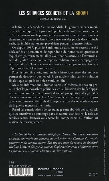 Quatrième de couverture de « LES SERVICES SECRETS ET LA SHOAH »