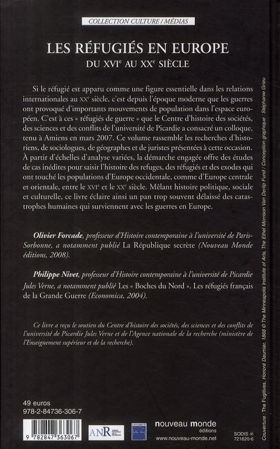Quatrième de couverture de « LES REFUGIES EN EUROPE DU XVIE AU XXE SIECLE »