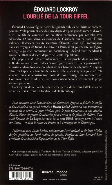 Quatrième de couverture de « EDOUARD LOCKROY - L'OUBLIE DE LA TOUR EIFFEL »