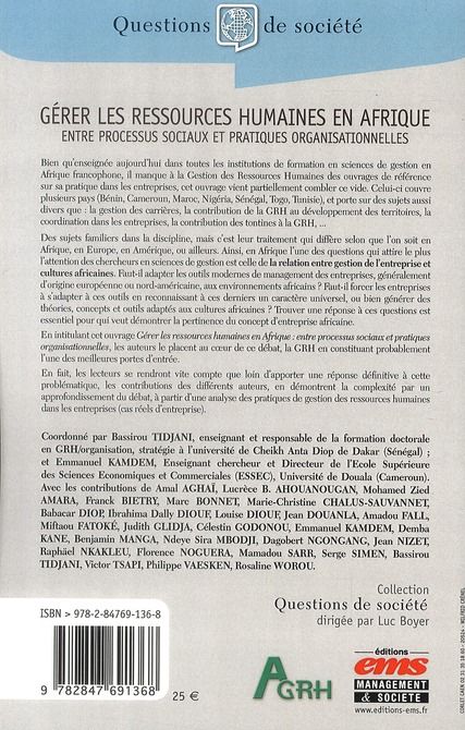 Quatrième de couverture de « GERER LES RESSOURCES HUMAINES EN AFRIQUE - ENTRE PROCESSUS SOCIAUX ET PRATIQUES ORGANISATIONNELLES. »