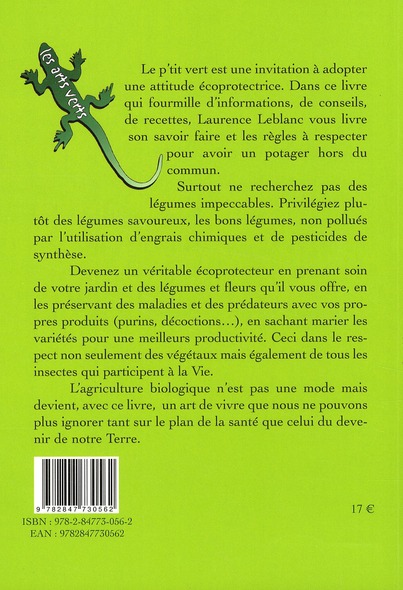 Quatrième de couverture de « LE P'TIT VERT OU L'ABC DU JARDINIER AMATEUR AU NATUREL »