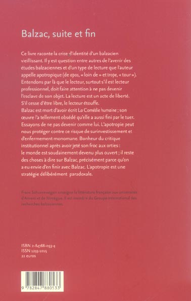 Quatrième de couverture de « BALZAC, SUITE ET FIN »