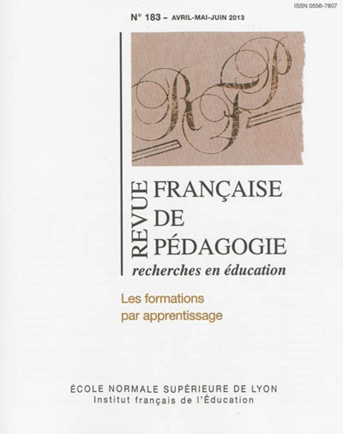 Couverture du livre « REVUE FRANCAISE DE PEDAGOGIE, N 183/2013. LES FORMATIONS PAR APPRENTI SSAGE » de Capdevielle-Mougniba, librairie Les Contes Infusés à Corte