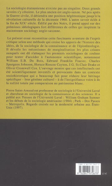 Quatrième de couverture de « INVENTION DE LA SOCIOLOGIE NOIRE AUX ETATS-UNIS »