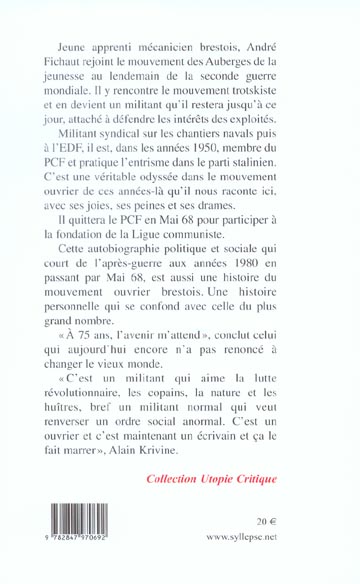 Quatrième de couverture de « SUR LE PONT - SOUVENIRS D'UN OUVRIER TROTSKISTE BRETON »